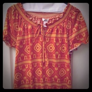 Isela Smocked Elastic Hem Tribal Print